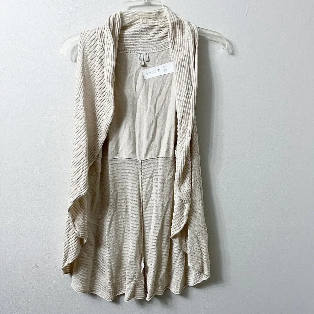 Madison Womens Beige Cotton Open Cardigan Medium Sleeveless Waterfall Ribbed